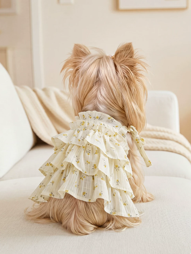 Puffy Suspender Floral Garden Puppy Dress