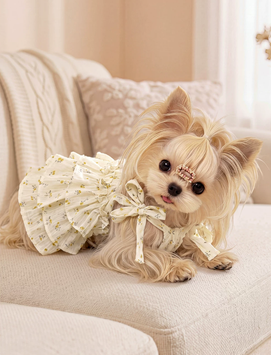 Puffy Suspender Floral Garden Puppy Dress