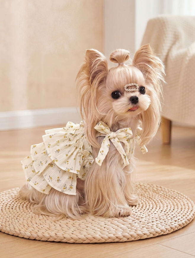 Puffy Suspender Floral Garden Puppy Dress