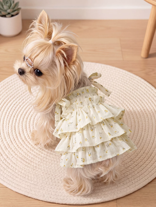 Puffy Suspender Floral Garden Puppy Dress